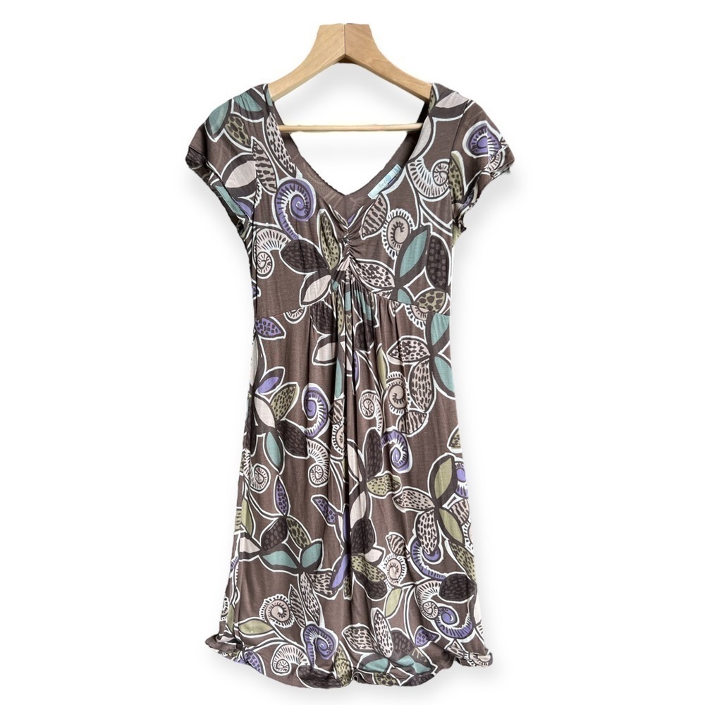 Boden Women’s Brown Boho Floral V-neck Knee Length Tencel Dress, Size 6